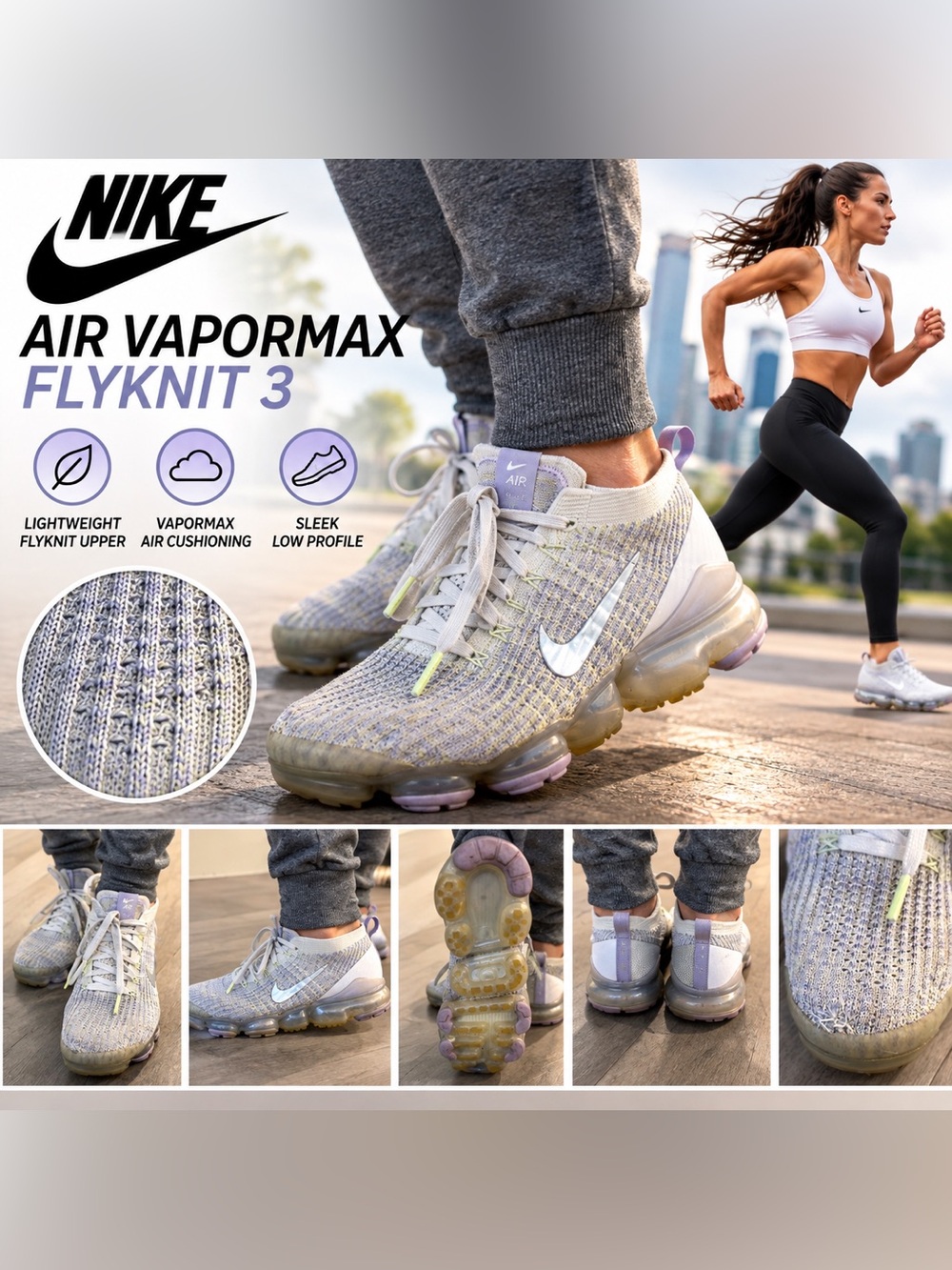 Nike Air VaporMax Flyknit 3 Pure Platinum Sneakers Size 8